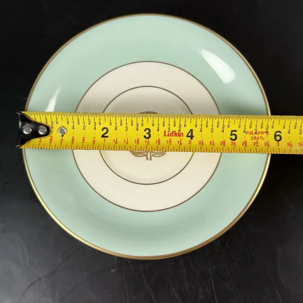 Pickard China Malvern 1005 Bread Plates Set 4 Green Gold Trim USA 1950s Vintage - Picture 9 of 9